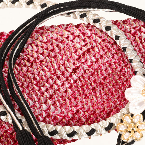 【販売】振袖小物3点 Lセット ワインレッド/シルバー/豪華.