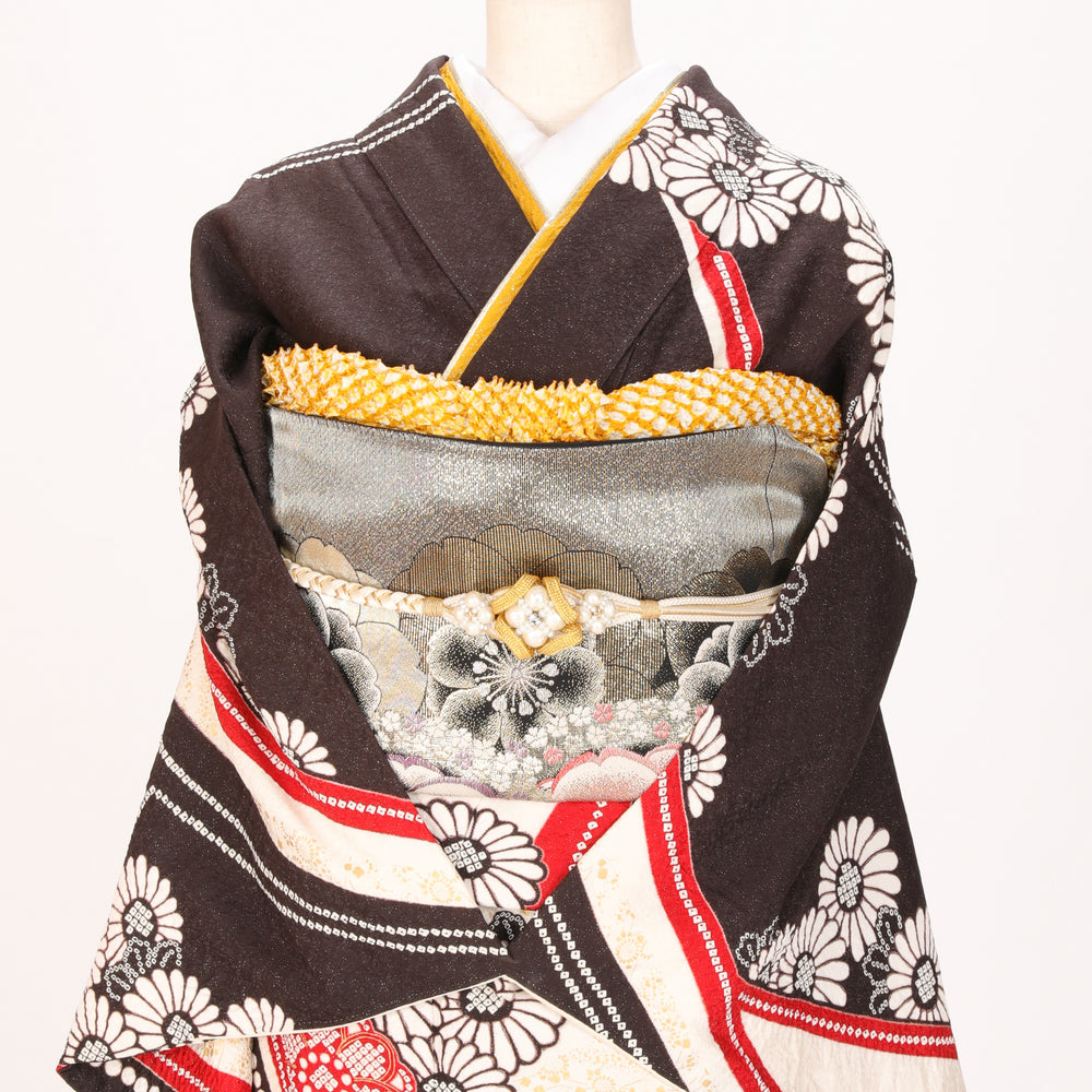 【販売】振袖小物3点 Mセット 黄色/からし色/古典.