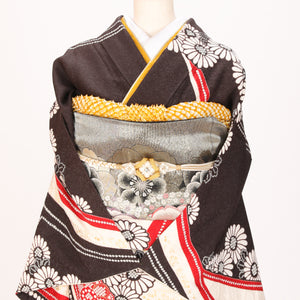 【販売】振袖小物3点 Mセット 黄色/からし色/古典.