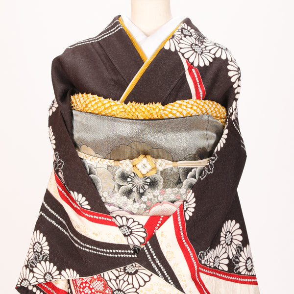 【販売】振袖小物3点 Mセット 黄色/からし色/古典.