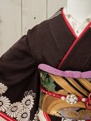 FR-016　茶色地赤しぼり　振袖