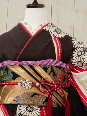 FR-016　茶色地赤しぼり　振袖