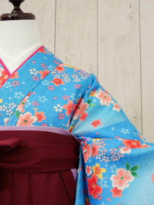 KR-126/水色小花柄　卒業袴