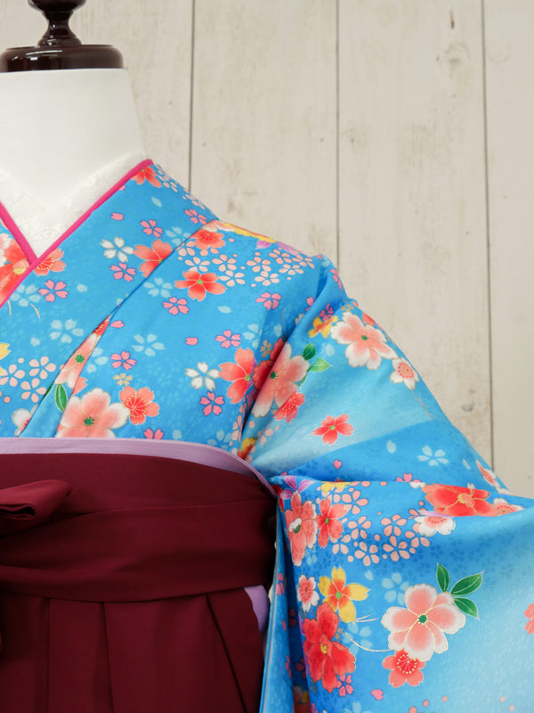 KR-126/水色小花柄　卒業袴