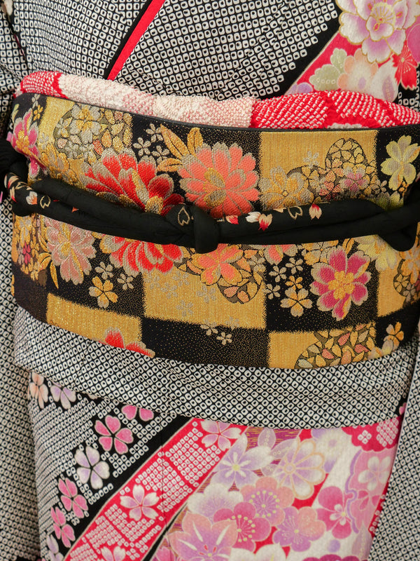 FR-019　黒しぼりピンク　振袖