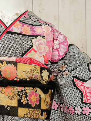 FR-019　黒しぼりピンク　振袖