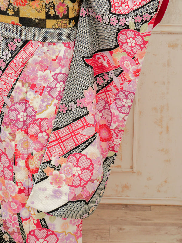 FR-019　黒しぼりピンク　振袖