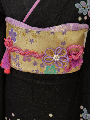 FR-020　黒地薄紫シダ　振袖