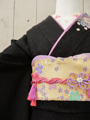 FR-020　黒地薄紫シダ　振袖