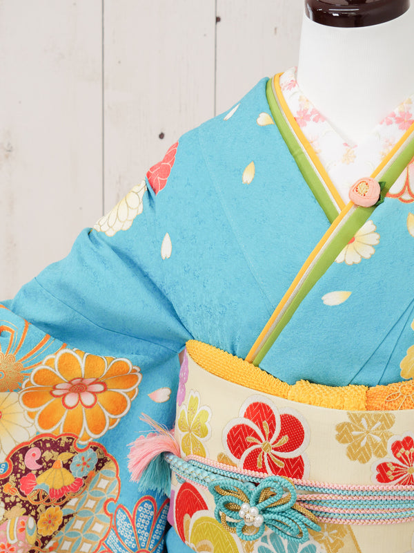 FR-012　水色地オレンジ　振袖