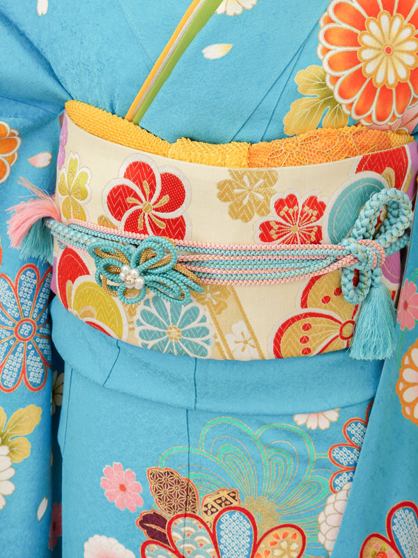 FR-012　水色地オレンジ　振袖