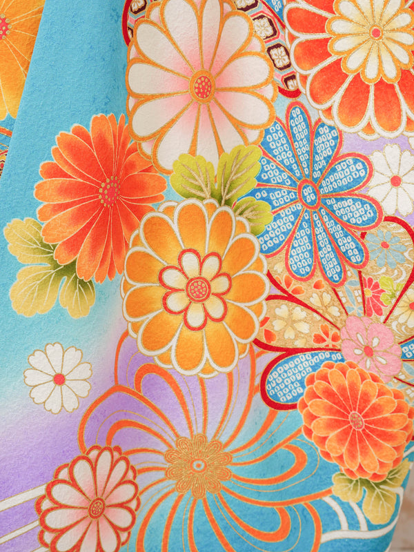 FR-012　水色地オレンジ　振袖