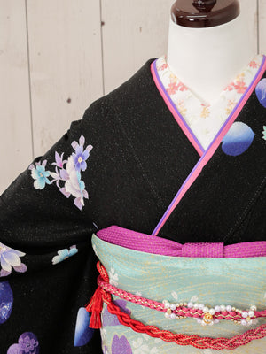 FR-024　黒地紫蝶　振袖