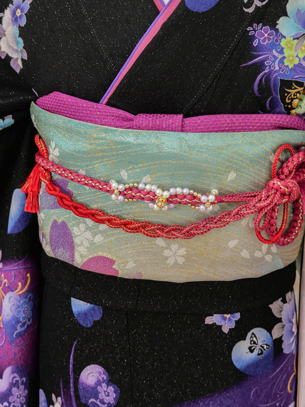 FR-024　黒地紫蝶　振袖