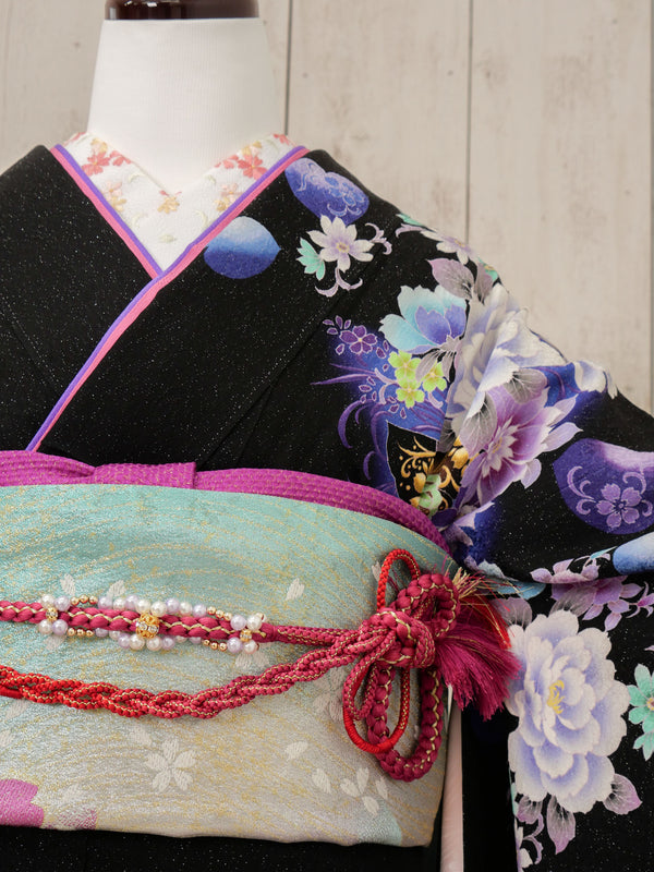 FR-024　黒地紫蝶　振袖