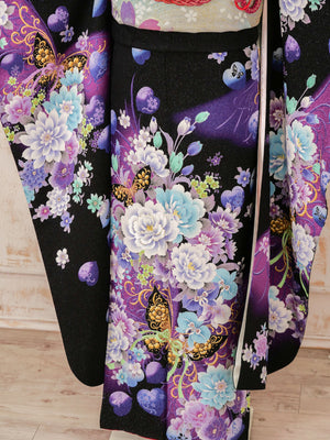 FR-024　黒地紫蝶　振袖