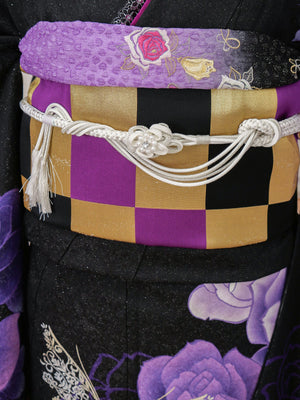 FR-025  黒地紫バラ　振袖