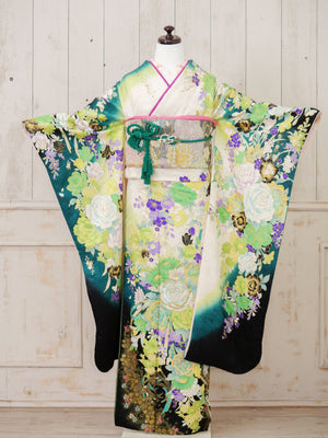 FR-006　白地グリーン 桂由美　振袖