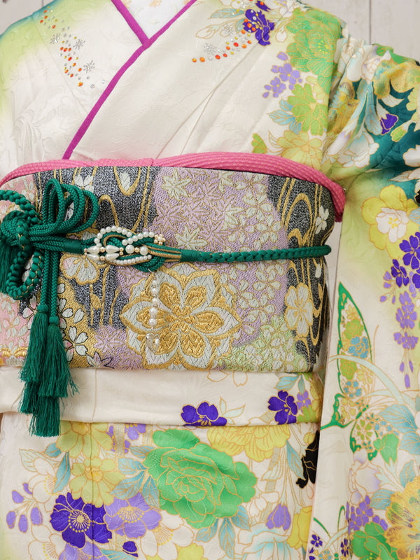 FR-006　白地グリーン 桂由美　振袖