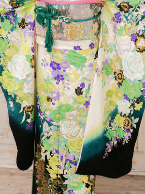 FR-006　白地グリーン 桂由美　振袖