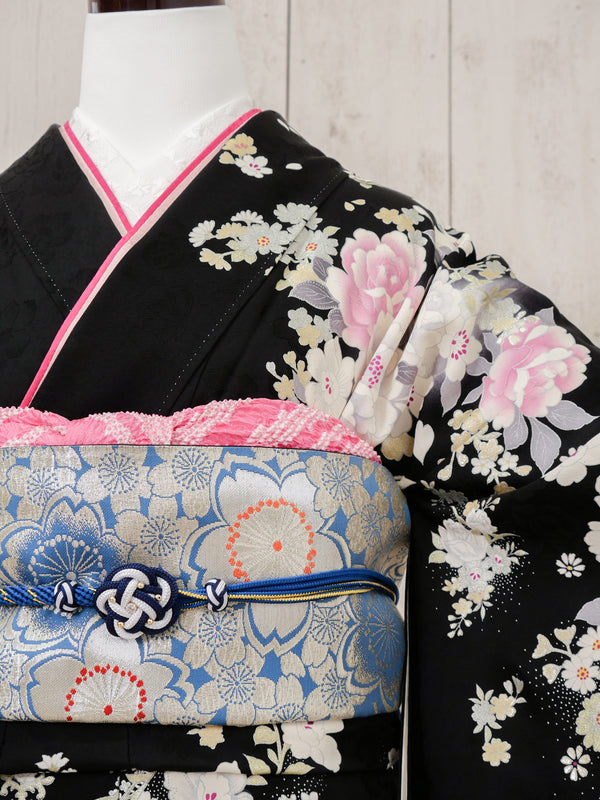 FR-027　黒地白牡丹　振袖