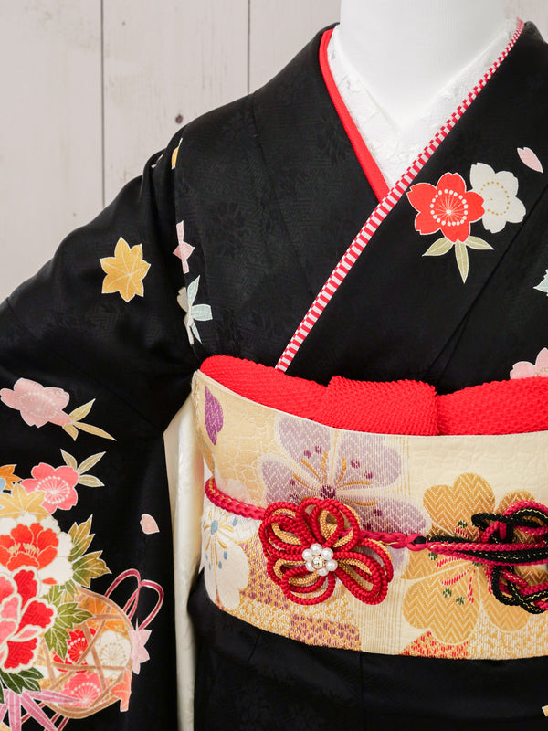 FR-028　黒地花籠　振袖