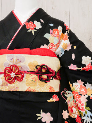 FR-028　黒地花籠　振袖