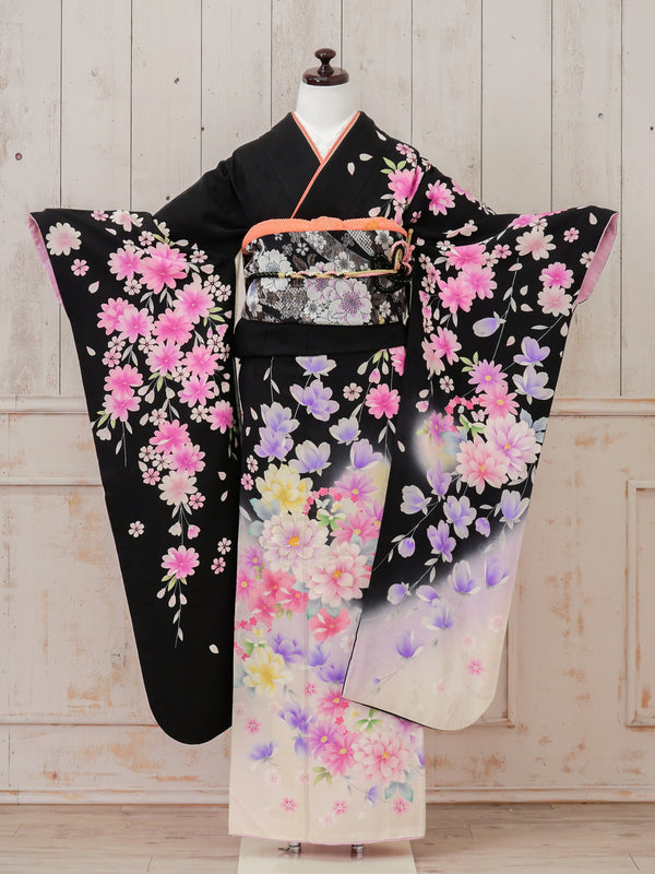 FR-031　黒地ピンク　振袖