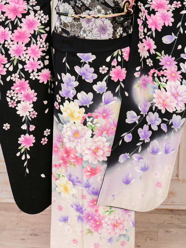 FR-031　黒地ピンク　振袖