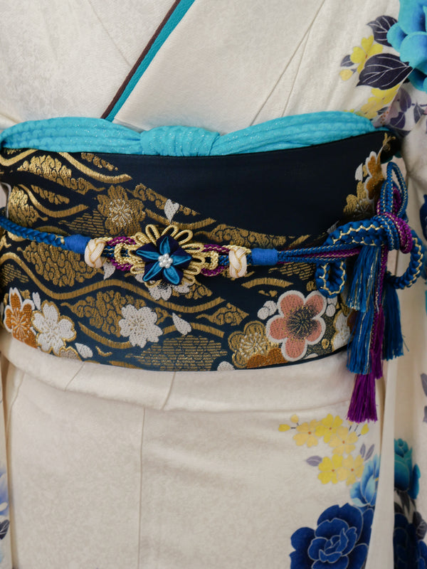 FR-033　白地青バラ　振袖