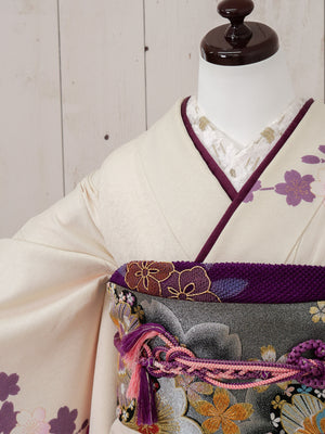 FR-034　白地紫八重桜　振袖