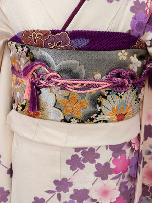 FR-034　白地紫八重桜　振袖