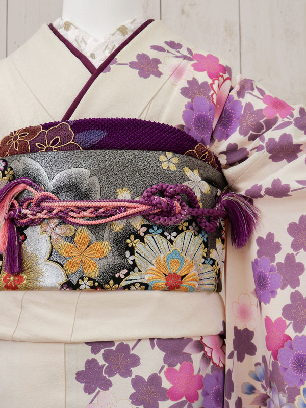 FR-034　白地紫八重桜　振袖