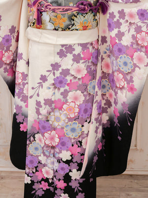 FR-034　白地紫八重桜　振袖