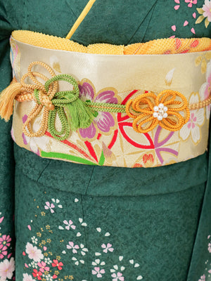 FJ-004   緑地ピンク小花　振袖