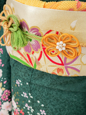 FJ-004   緑地ピンク小花　振袖