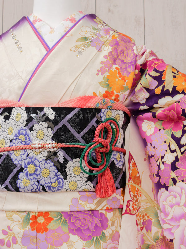 FR-008　白地パープル 桂由美　振袖