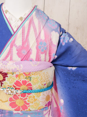 FR-086   青地ピンクグラデ　振袖