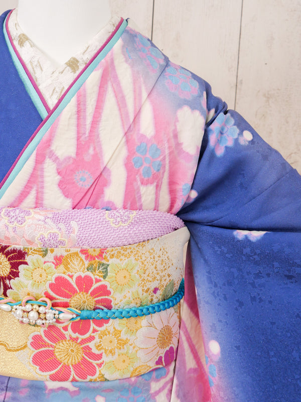 FR-086   青地ピンクグラデ　振袖