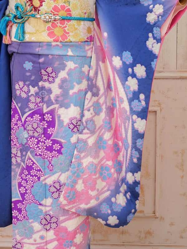 FR-086   青地ピンクグラデ　振袖