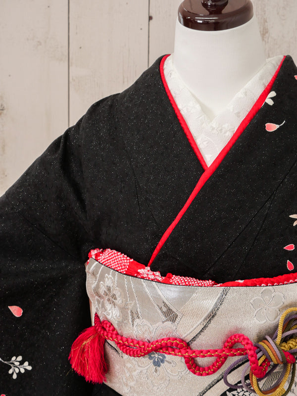 FR-040   黒地ピンク花　振袖