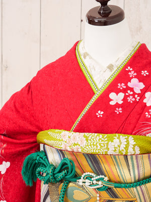 FR-041　赤地ピンク花　振袖