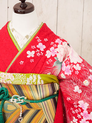 FR-041　赤地ピンク花　振袖