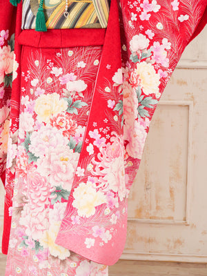 FR-041　赤地ピンク花　振袖