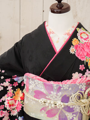 FR-049   黒地ハート小花　振袖