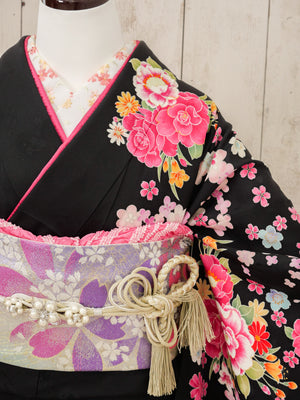 FR-049   黒地ハート小花　振袖