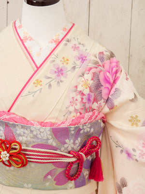 FR-087　白地ピンク牡丹　振袖