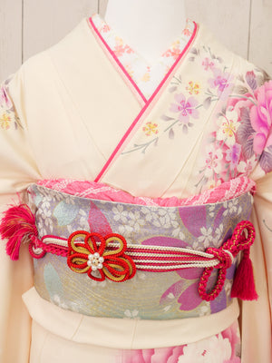 FR-087　白地ピンク牡丹　振袖