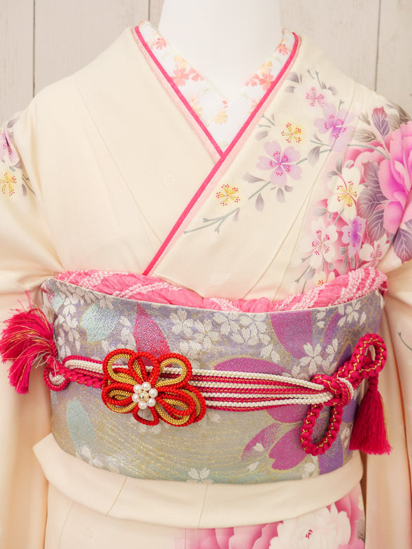 FR-087　白地ピンク牡丹　振袖