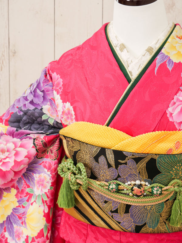 FR-057　ビビッドピンク蝶　振袖